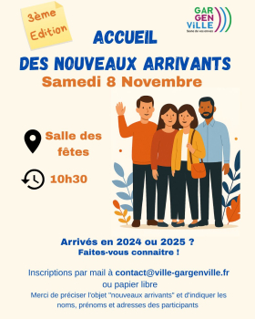 Nouveaux arrivants - Samedi 8 novembre