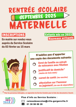 RENTRÉE SCOLAIRE SEPTEMBRE 2025 MATERNELLE