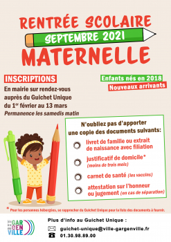 Rentrée scolaire Maternelle septembre 2021